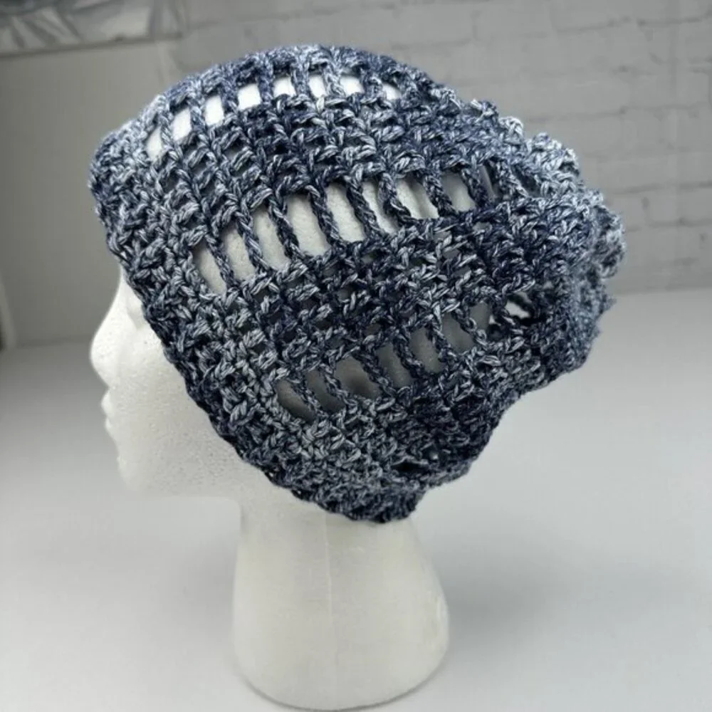 Created By Cyd Slouchy Snoody Beanie‎ Denim Splash Blue Crochet Cotton Hat NEW